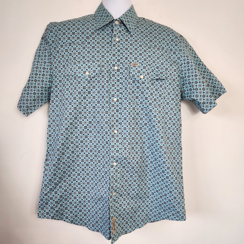 Rafter C Shirt Mens LT Turquoise Pearl Snap Western Cowboy Rodeo Pro Flex 45